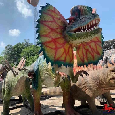 Harga yang bagus Peralatan Taman Bertema Model Dinosaurus Animatronik Realistis Patung Dilophosaurus on line